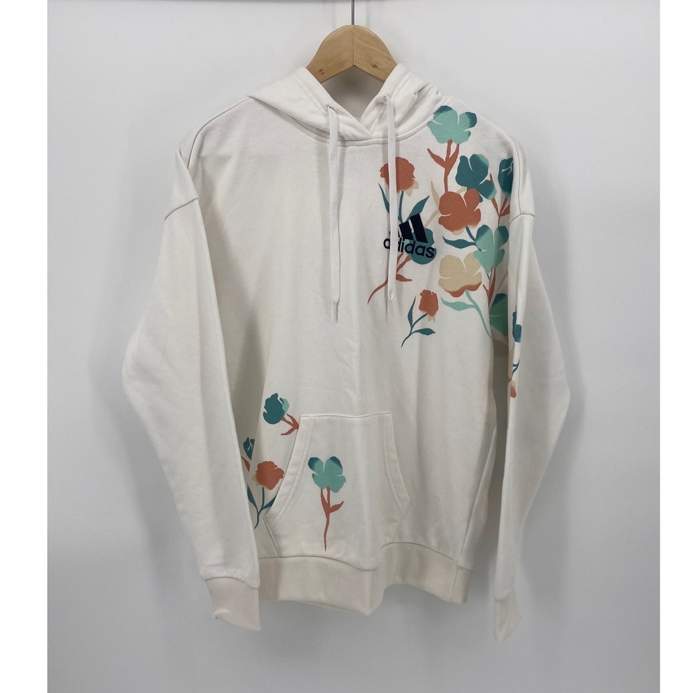 Adidas Floral Graphic Sweatshirt Womens Medium Cream Excellent Pullover Fleece